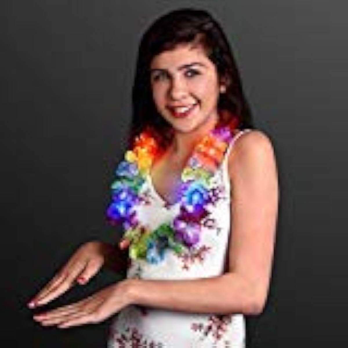 Rainbow LED Flower Lei Light Up Necklace (Party Set of 12)