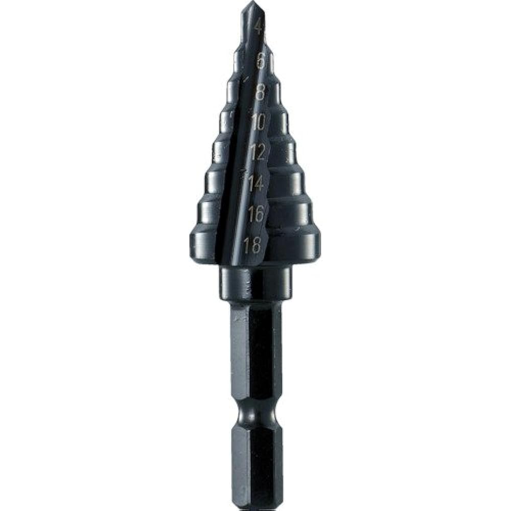 TRUSCO Hexagonal Shaft Step Drill 3-Flute Titanium Coating 4~18mm 3S-NMS-18G