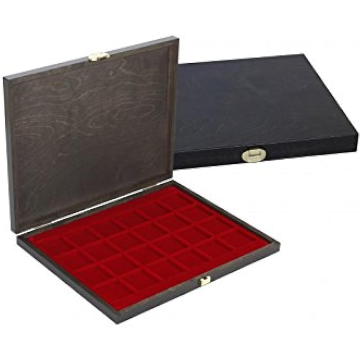 Lindner S2491-2724E Real wood coin case CARUS-1 with a dark red coin insert for 24 coins/coin capsules up to Ø 42 mm