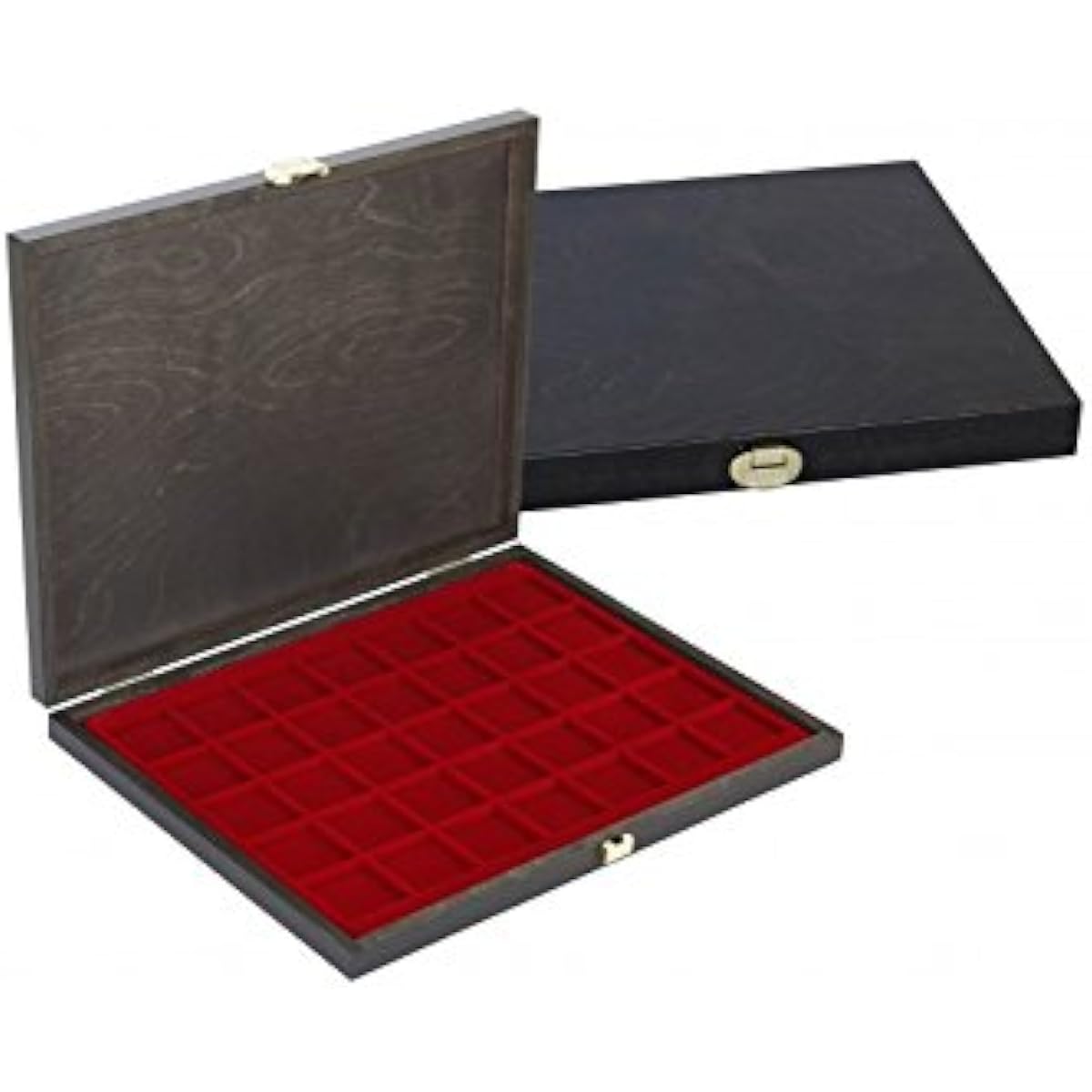 Lindner S2491-2735E Real wood coin case CARUS-1 with a dark red coin insert for 35 coins/coin capsules up to Ø 36 mm