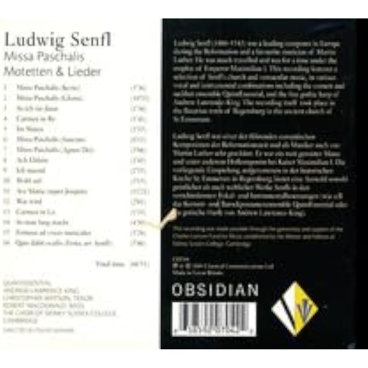 OBSIDIAN Andrew Lawrence-King and others - Zenful Mass Paschalis, Motets, Songs 2DB001QWQLCM