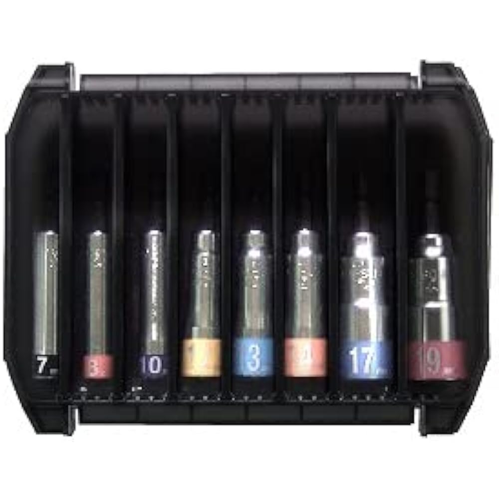 Top Industry (TOP) Compact socket for electric drill, set of 8, width across flats 7~19mm, case included, drill bit, construction hardware, power tool EDS-719CS, Tsubame-Sanjo, Made in Japan