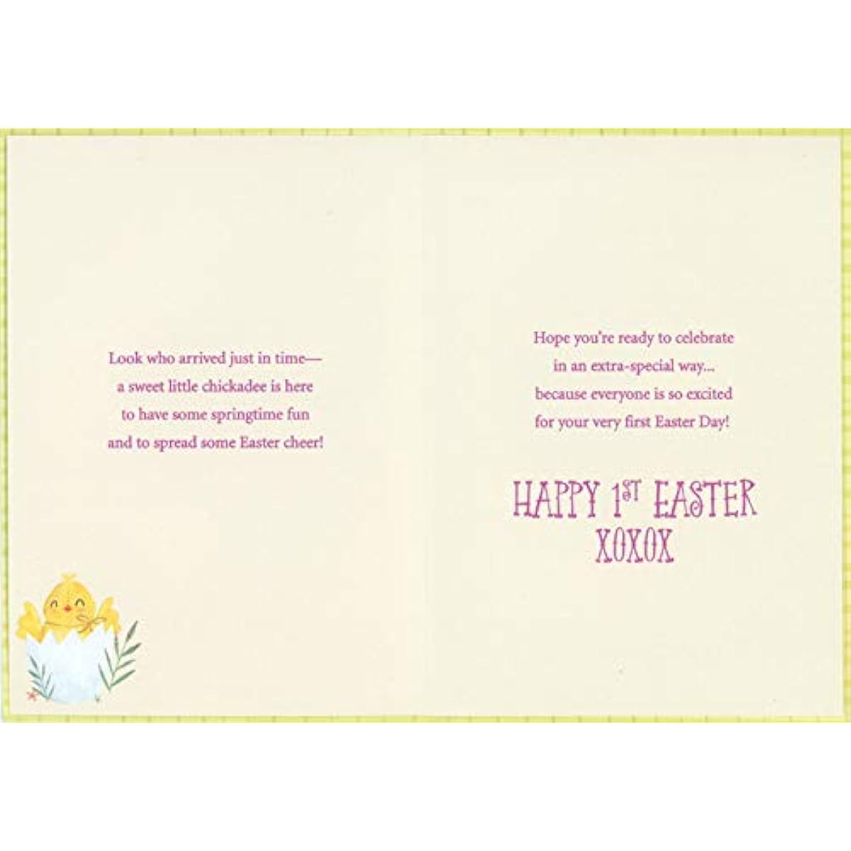 Designer Greetings Baby Chick Hatch Out of Light Blue Egg :Baby's 1st :First Easter Card