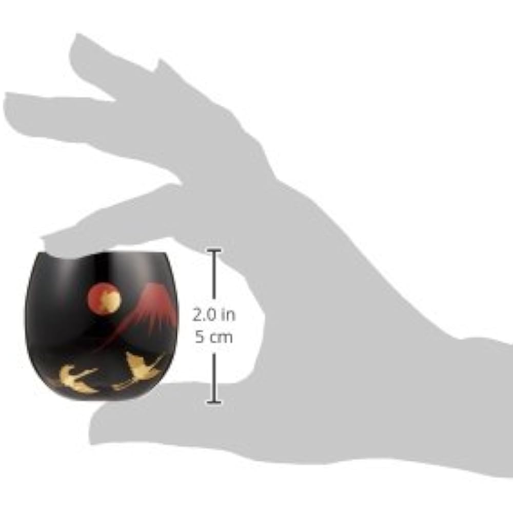 Asahi Sake/Shochu Glass Red/Black 70ml Lacquered Circle Madoka Choke 2P Set "Red Fuji with Crane & Setsugekka" SCS-OK1001