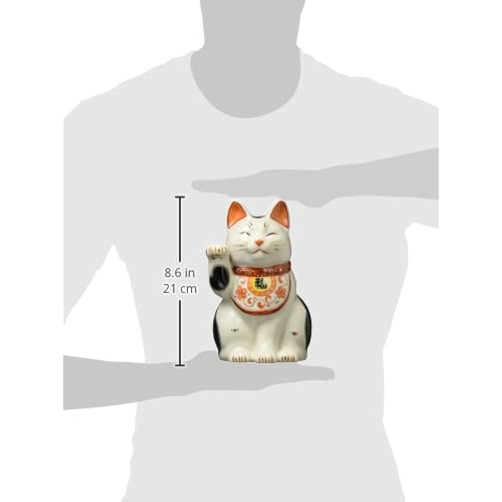 Ceramic Manpuku arabesque beckoning cat (right hand raised, large) AM-Y7439