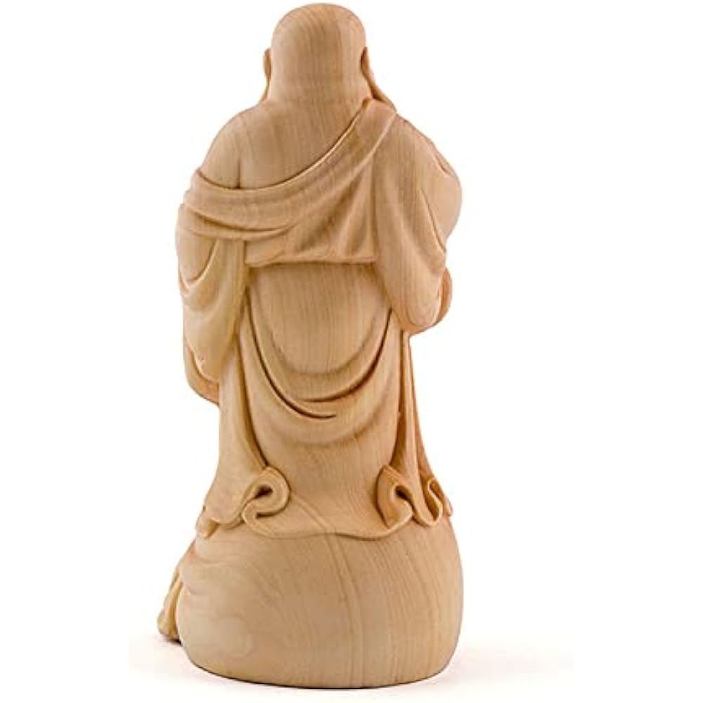Wooden Hotei-sama Shōmon Raifuku Hotei statue High-quality natural boxwood wood carving <Buddha statues, lucky charms, lucky ornaments> Hotei-sama figurine Seven Lucky Gods figurine (Height 12cm x Width 6cm x Depth 5cm)