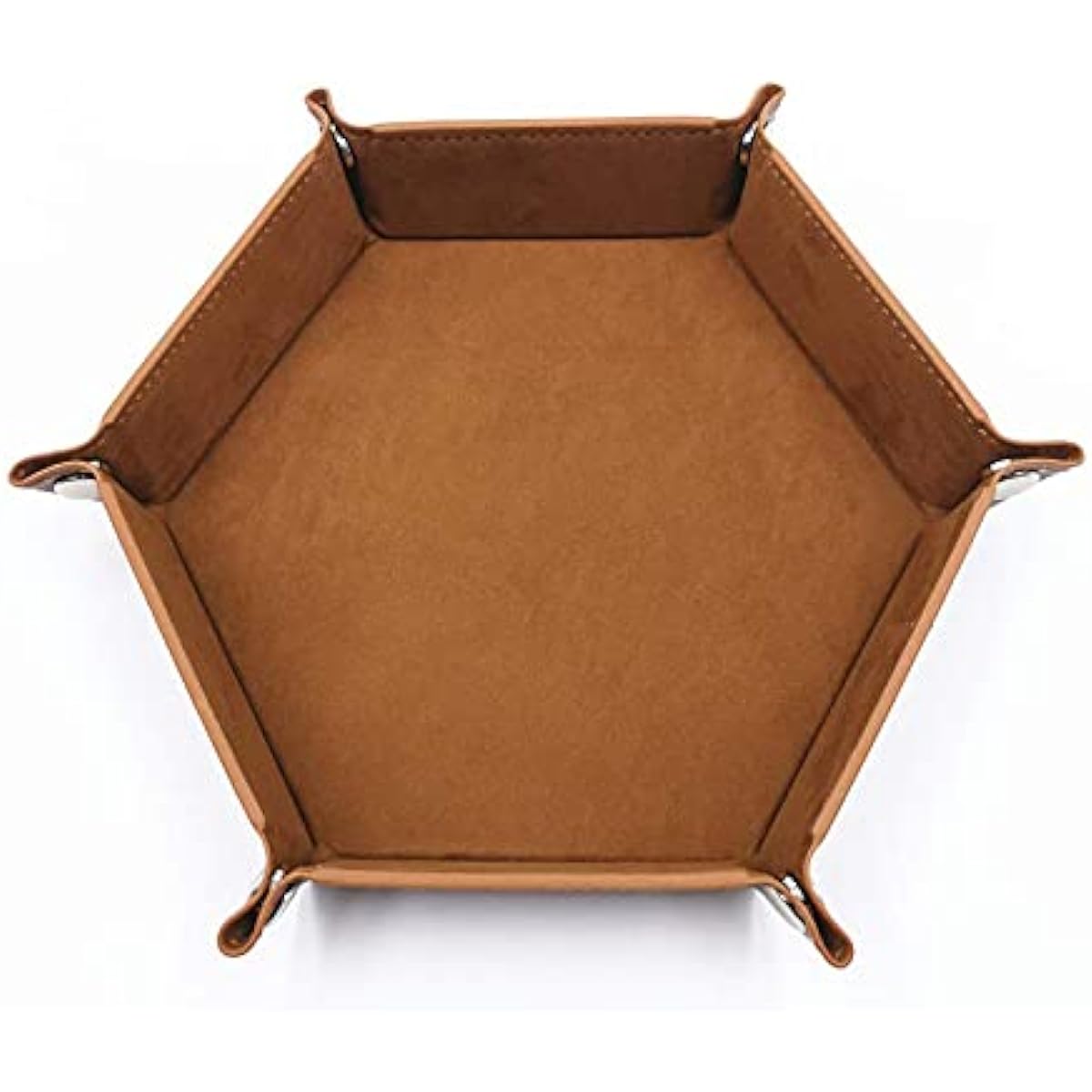Foldable Hexagonal Tray - Metal Dice Rolling Tray for RPG DND and Other Tabletop Games Holder Storage Box Brown
