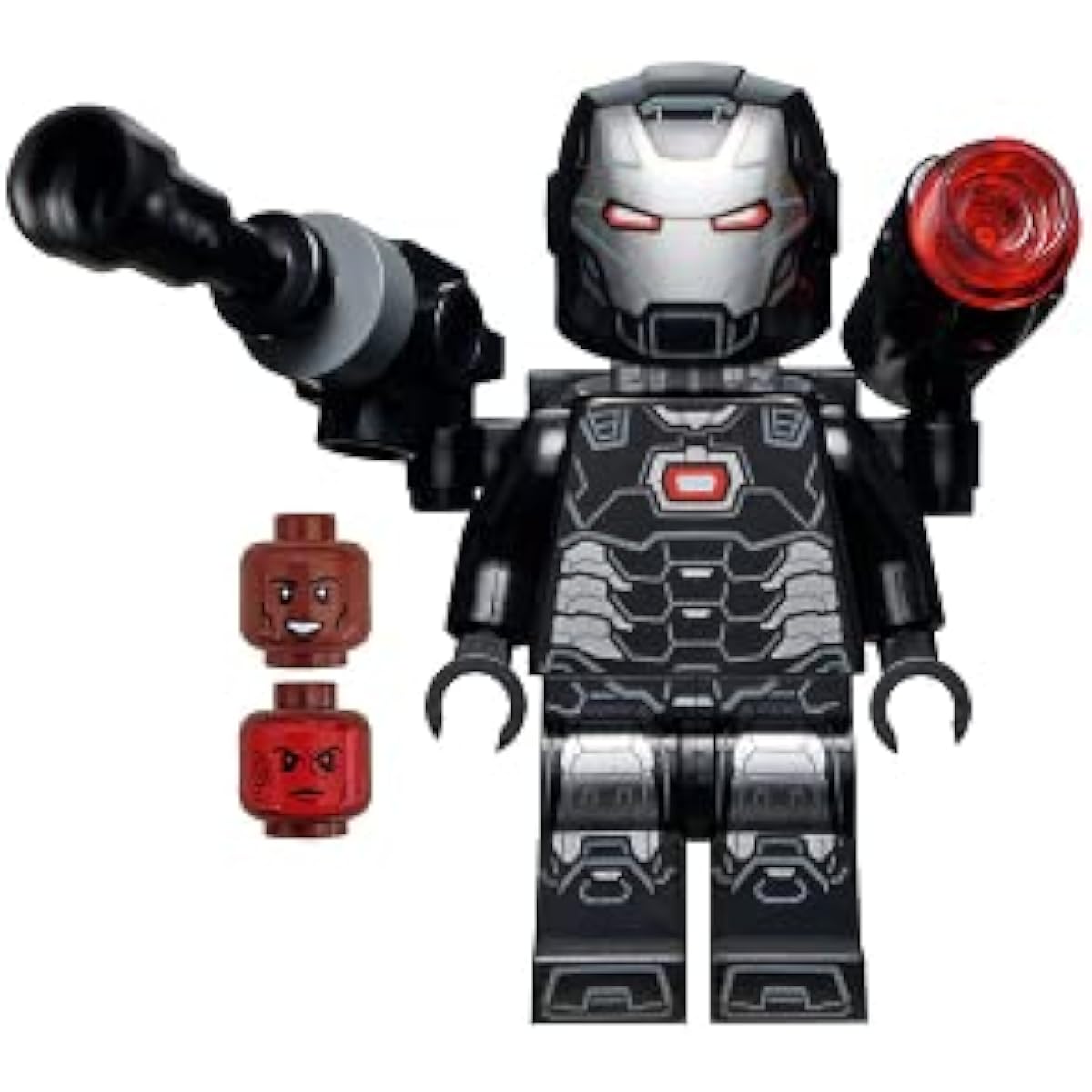 LEGO Super Heroes: War Machine minifigure with shoulder cannon, blaster and grey cape (James Rhodes)