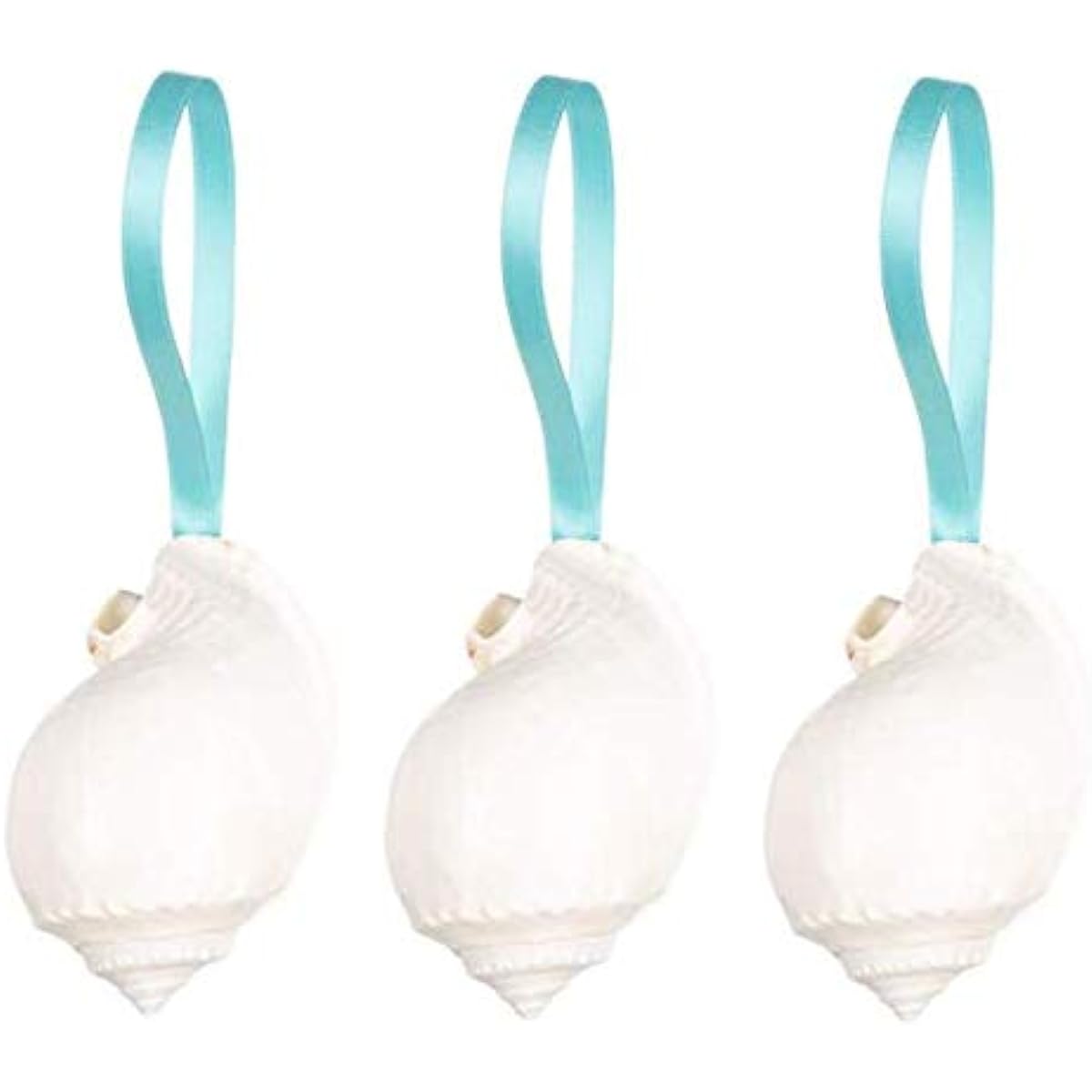Seashell Ornaments | White Seashell Christmas Ornaments for Trees | Hanging Bonnet Shells with Turquoise Ribbon | 3 Pack | Free Nautical E-Book by Joseph Rains