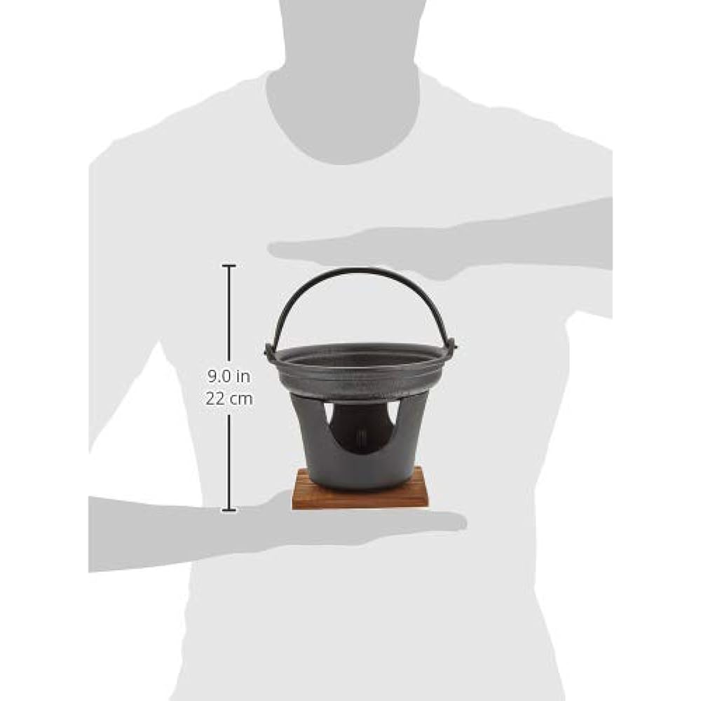 Asahi Iron Nanbu Sukiyaki Pot Stove Set Cast Iron/Wood Stand: Natural Wood Japan QSK41