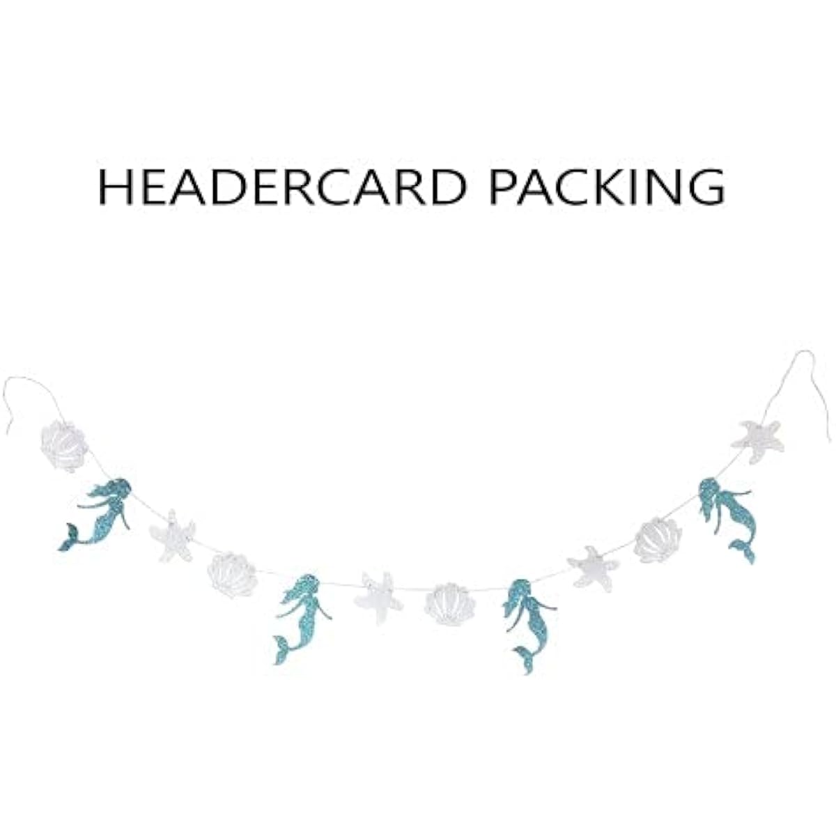 Needzo Mermaid Party Decoration Garland, Blue and Silver Tone Glitter Seashells Beach Theme Hanging Decorations for Party, 98.5" Long