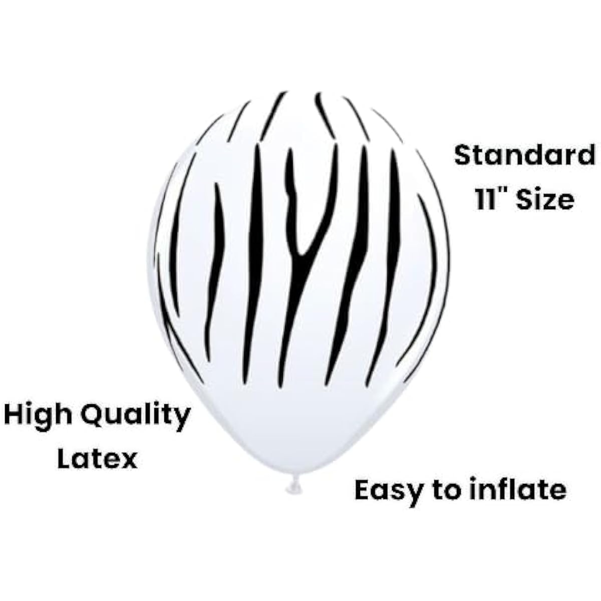 12 Zebra Print 11" Latex Balloons Qualatex Black & White Jungle Safari Party