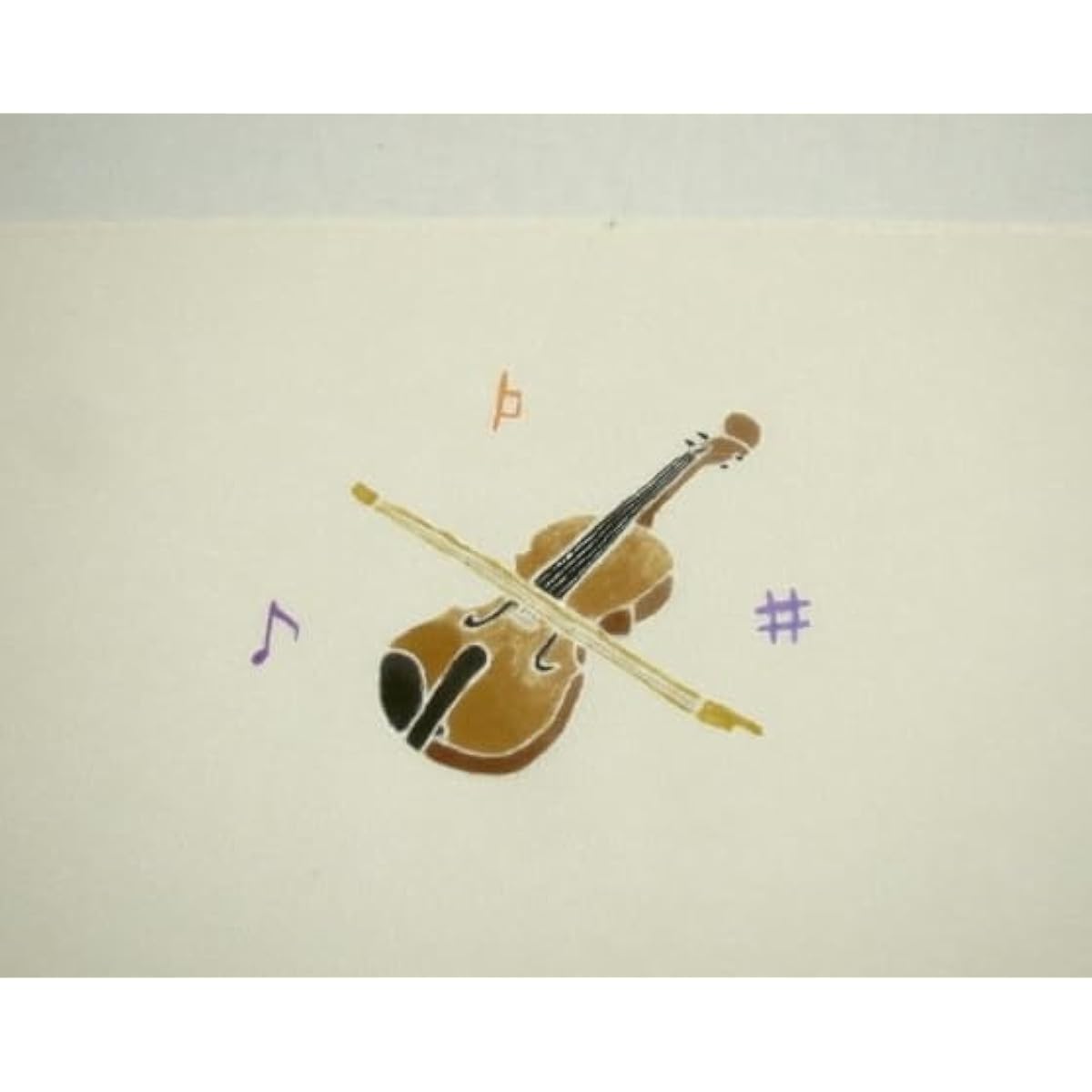 Violin and musical notes Tango crepe pure silk all hand-painted Yuzen dyeing 9-inch Nagoya obi fabric untailored