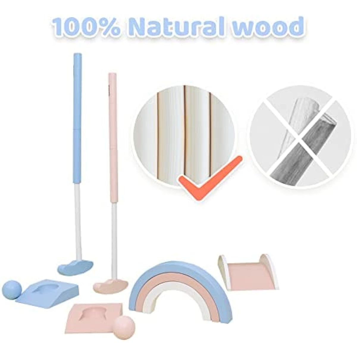 Asweets Mini Wooden Golf Set for 3-12 Years Old Macaron Toddler Mini Golf Clubs and Putter for Kids Golf Game Idea Gifts for Boys and Girls on Christmas Thanksgiving