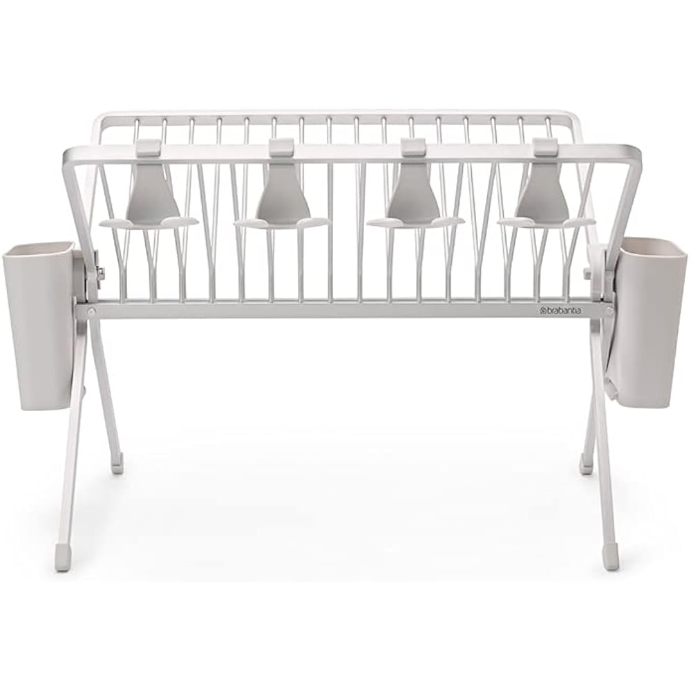 Brabantia Foldable Dish Drying Rack Large Draining Basket with Cutlery & Tray & Glass Hook Light Gray 139444 Size: Width 51 x Depth 42 x Height 31.5 cm