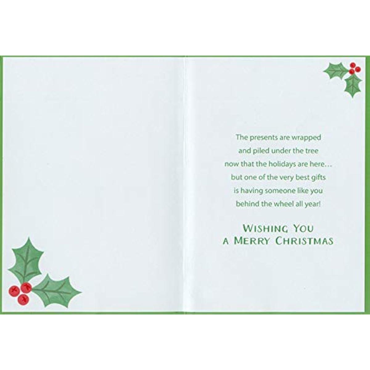 Designer Greetings Evergreen Tree Air Freshener Red Background Bus Driver Christmas Card