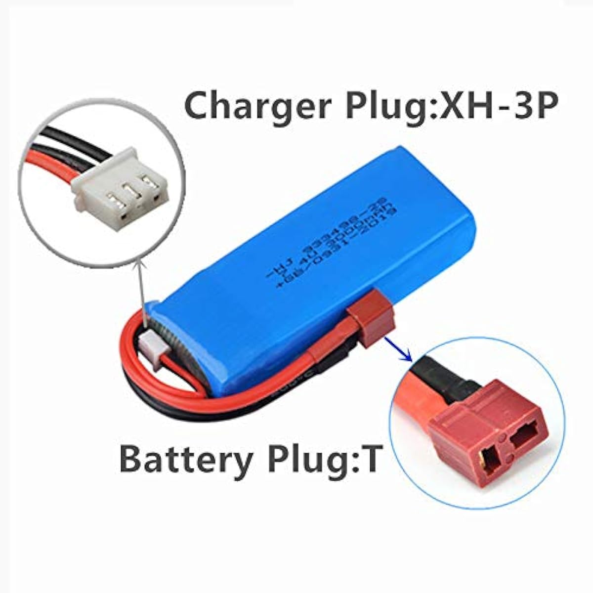 7.4V 3000mAh Lipo Battery T Plug WLTOYS 144001 1/14 RC Car Upgrade Parts 2 Pack with USB Charger
