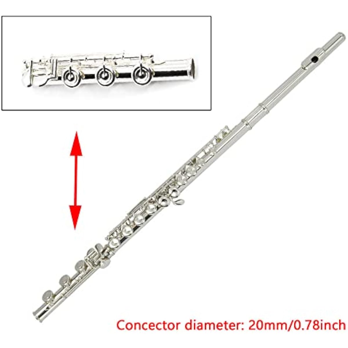 TUOREN 17 Key B Foot Flute Joint Flute Repair Parts Accessories Connector Diameter 20mm Silver Plated