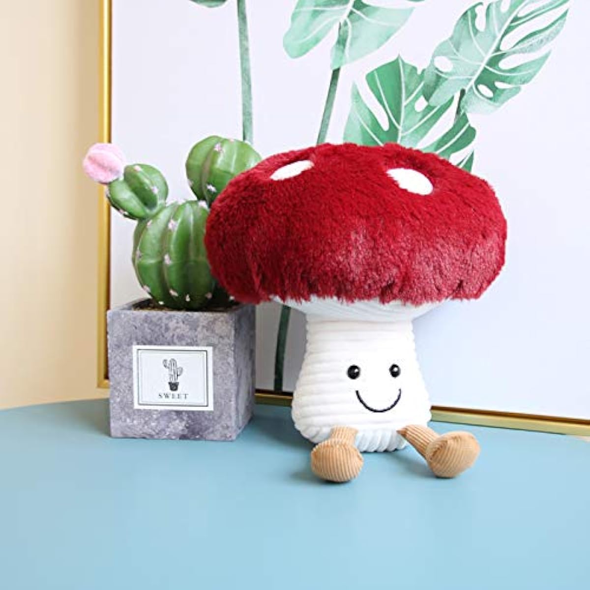 FJZFING Cute Mushroom Plush Toy, Cute Smile Doll Mushroom Stuffed Animal Pillow Gift for Kids, Red, 7.9 Inch