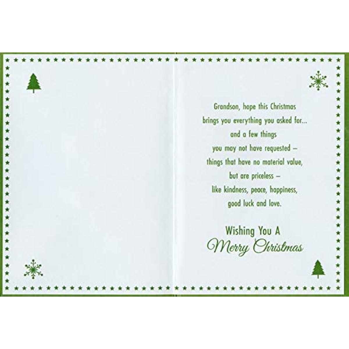 Designer Greetings Silver Snowflake Light Green with White Stars Border Grandchild Christmas Card