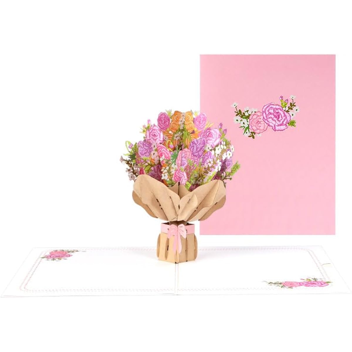 PrinFly Pop-up 3D Flower Bouquet Greeting Card for Anniversary, Wedding, Birthday, Mother's Day (Carnation)