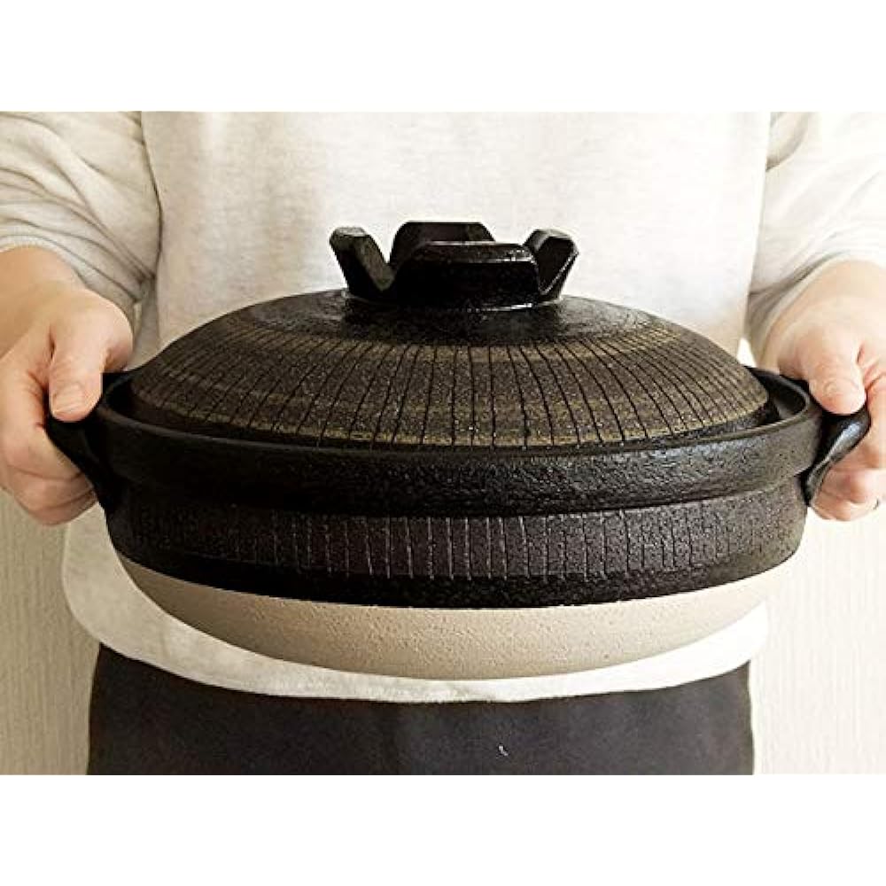 Mino Sarara Heat-resistant black jukusa deep clay pot for open flame use, size 10, for 5 to 6 people, made in Japan, Banko ware