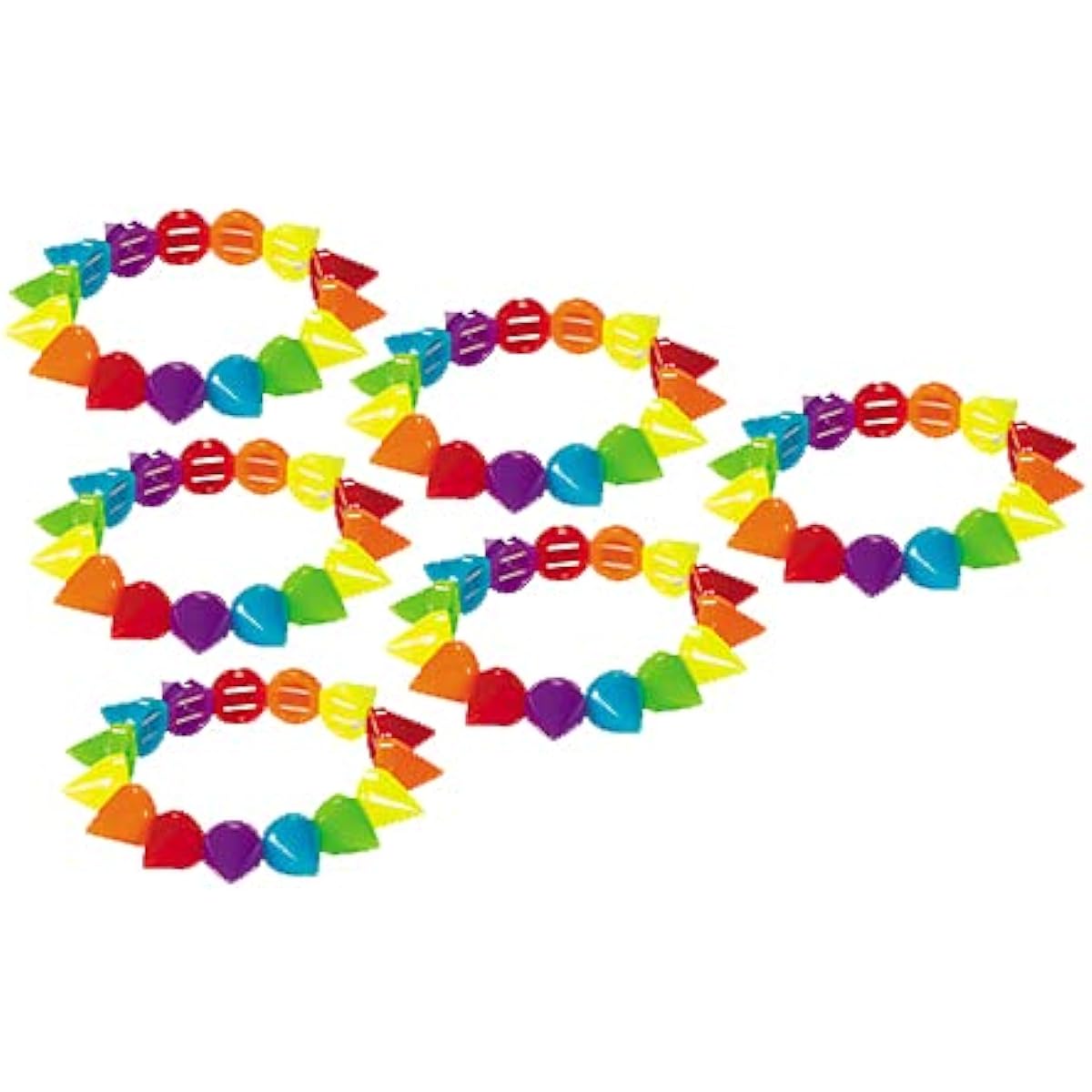 Set of 12 - Rainbow Colorful Stretch Elastic Bead Bracelets for Little Girls or Teens - Wholesale Bulk Value Pack