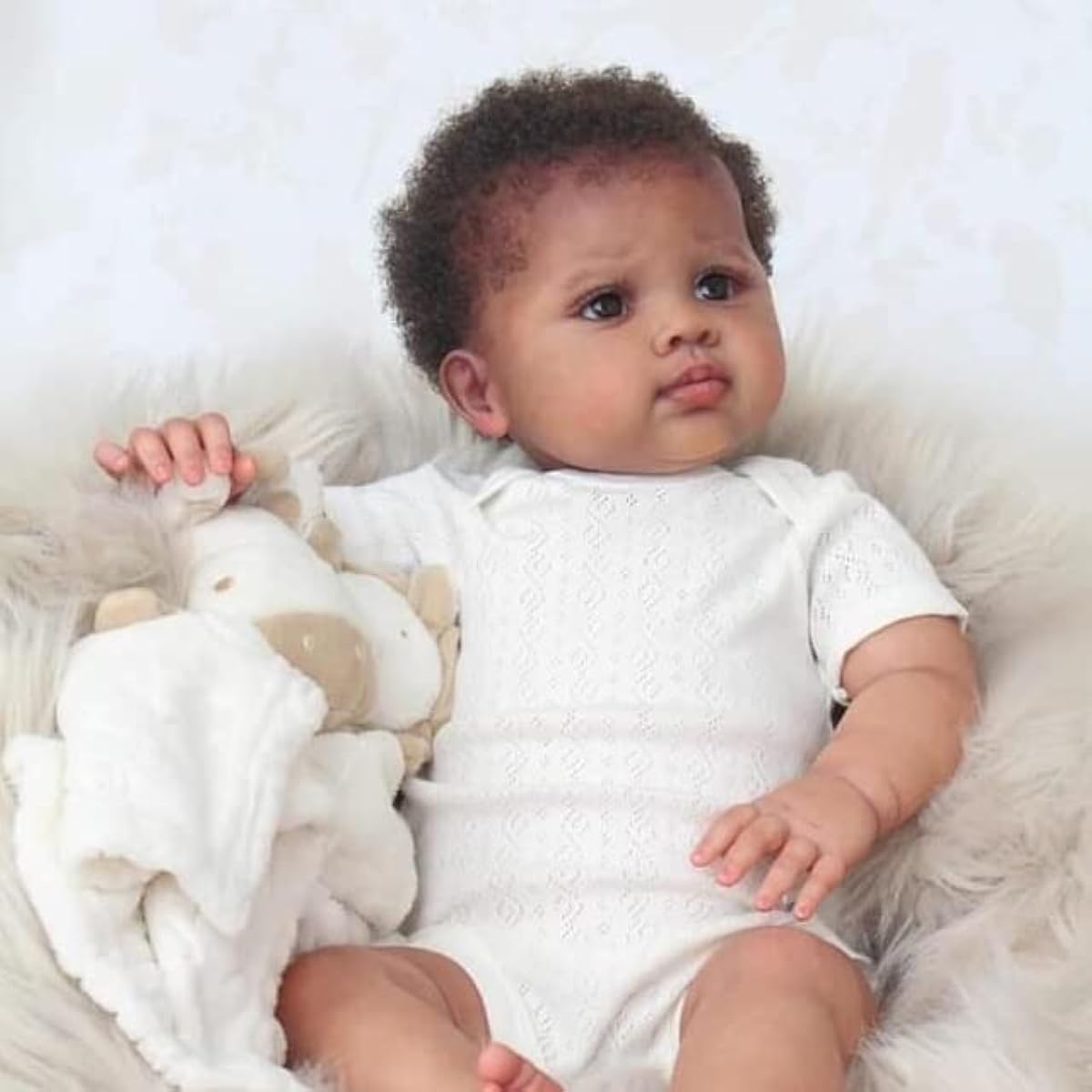 Pinky Reborn Lifelike Reborn Baby Doll 24 Inch African American Black Girl Newborn Look Real Cute Soft Realistic Doll Silicone Baby Reborn for Toddlers Christmas Baby Doll Gift Age 3+