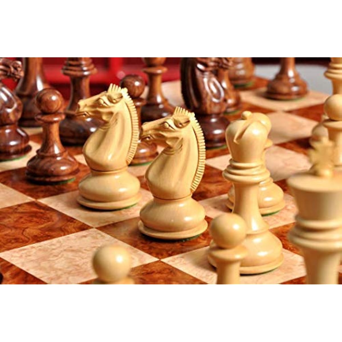 The House of Staunton - Challenger Series Luxury Chess Set - Pieces Only - 4.4" King - Natural Boxwood and Anjou