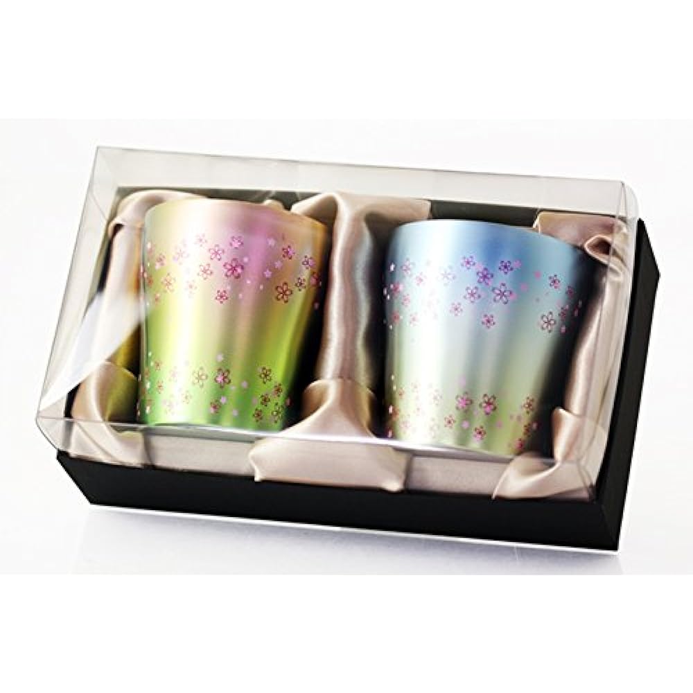 HORIE Made in Tsubame, Niigata Prefecture Pure Titanium Double Tumbler Hana Titanium 250cc Sakuramai (Pink/Blue) Set of 2 T-15-OB250PB