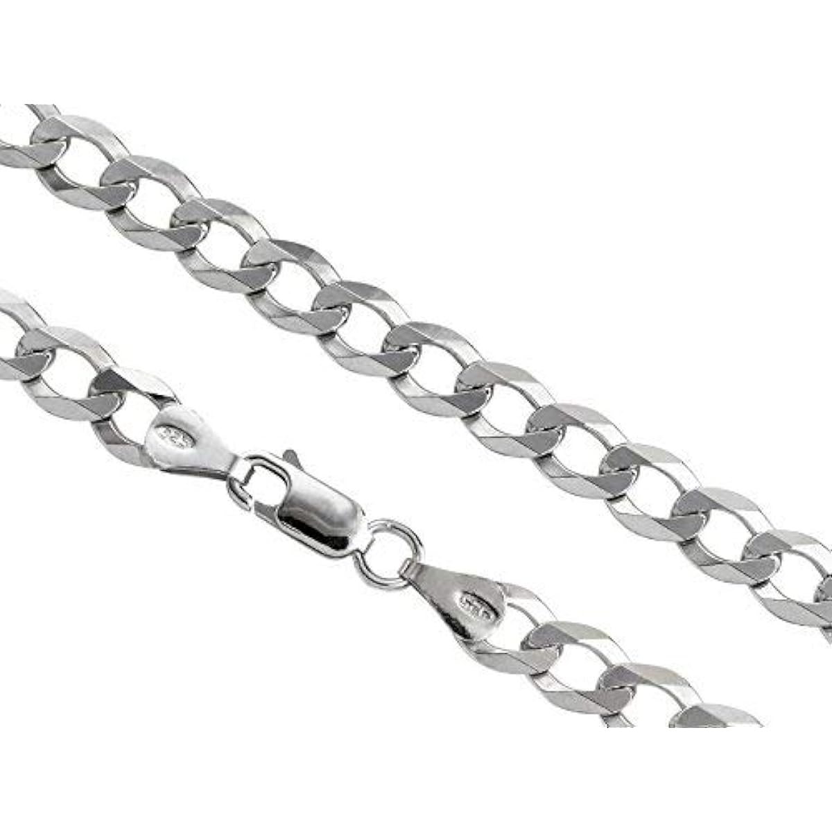 Aka Gioielli® - Flat curb chain, diamond cut 6.3 mm, 925 sterling silver, rhodium plated, necklace length: 45 50 55 60 65 75 cm