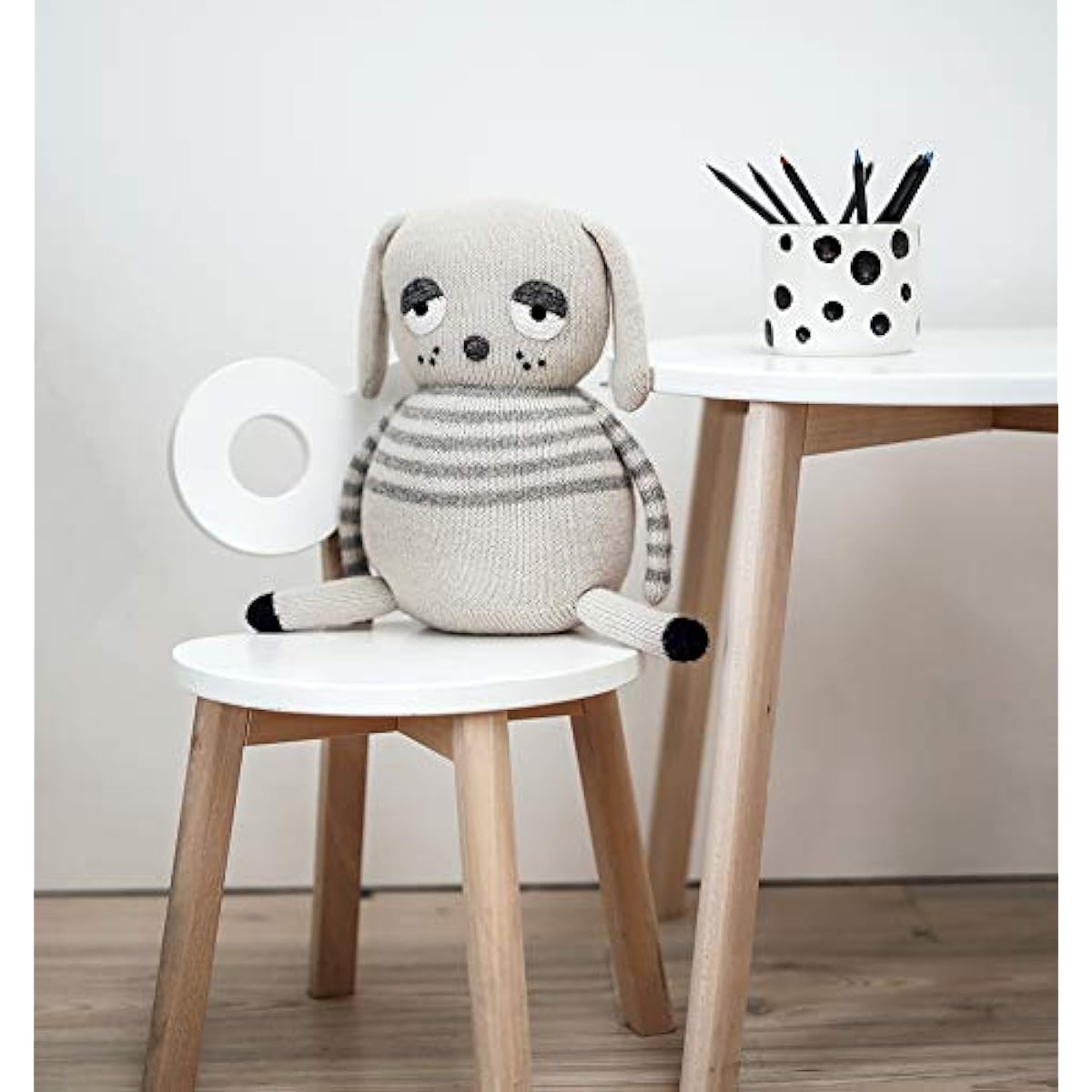 ooh noo Large Stuffed Animal, Handmade, Lazy Dog, Grey