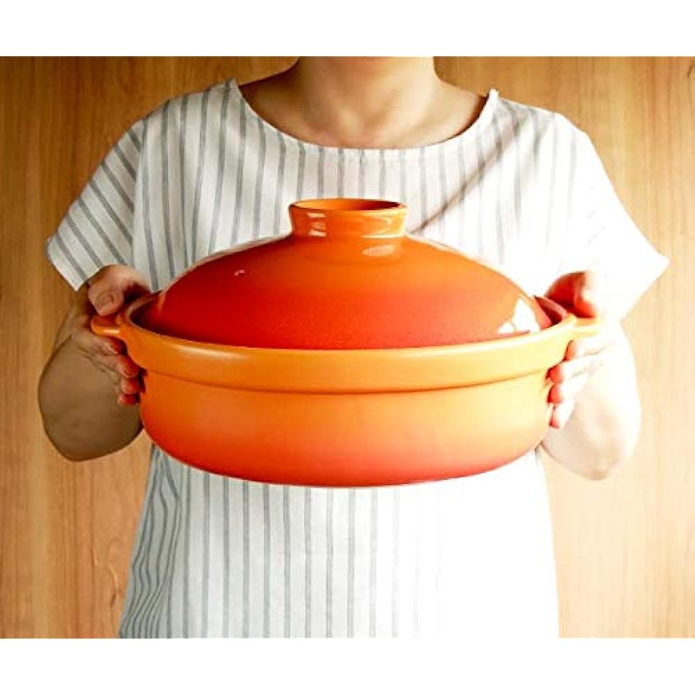 Mino Sarara IH Compatible, Size 10 Earthen Pot, Heat Resistant Banquet Baking Earthen Pot, Made in Japan, For 5 to 6 People, Heat Resistant Tableware, Heat Source Color: IH Compatible, Orange