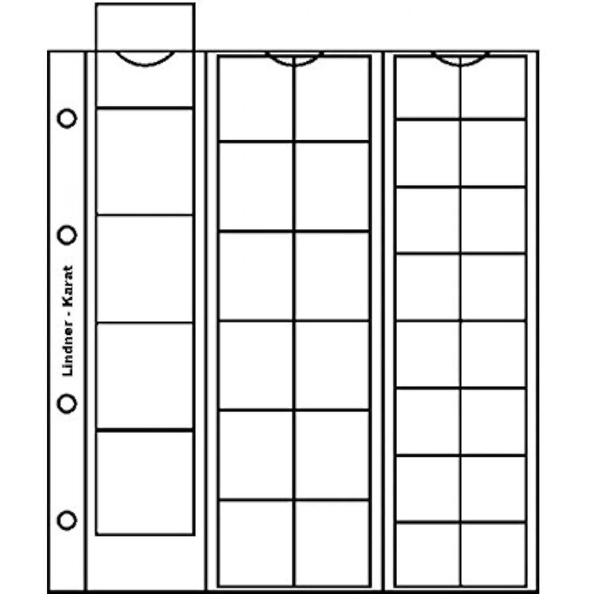 Lindner K5R Pages for Karat coin album incl. Red interleaf for 5 pieces with max. 38 mm Ø, 12 pieces with max. 30 mm Ø and 16 pieces with max. 22 mm Ø - pack of 5