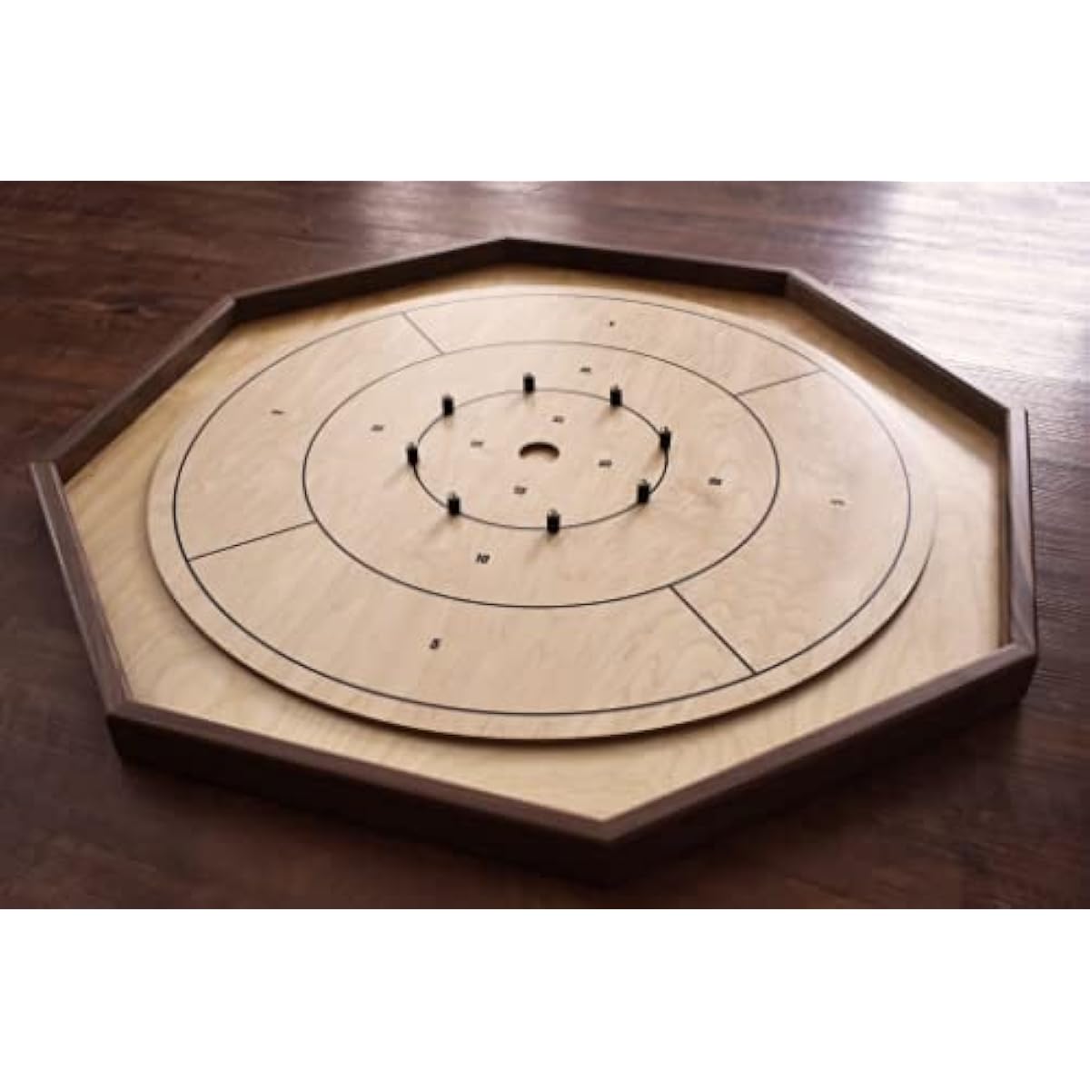 The Deluxe (Walnut Rails) - Traditional Octagonal Crokinole Board Game Set