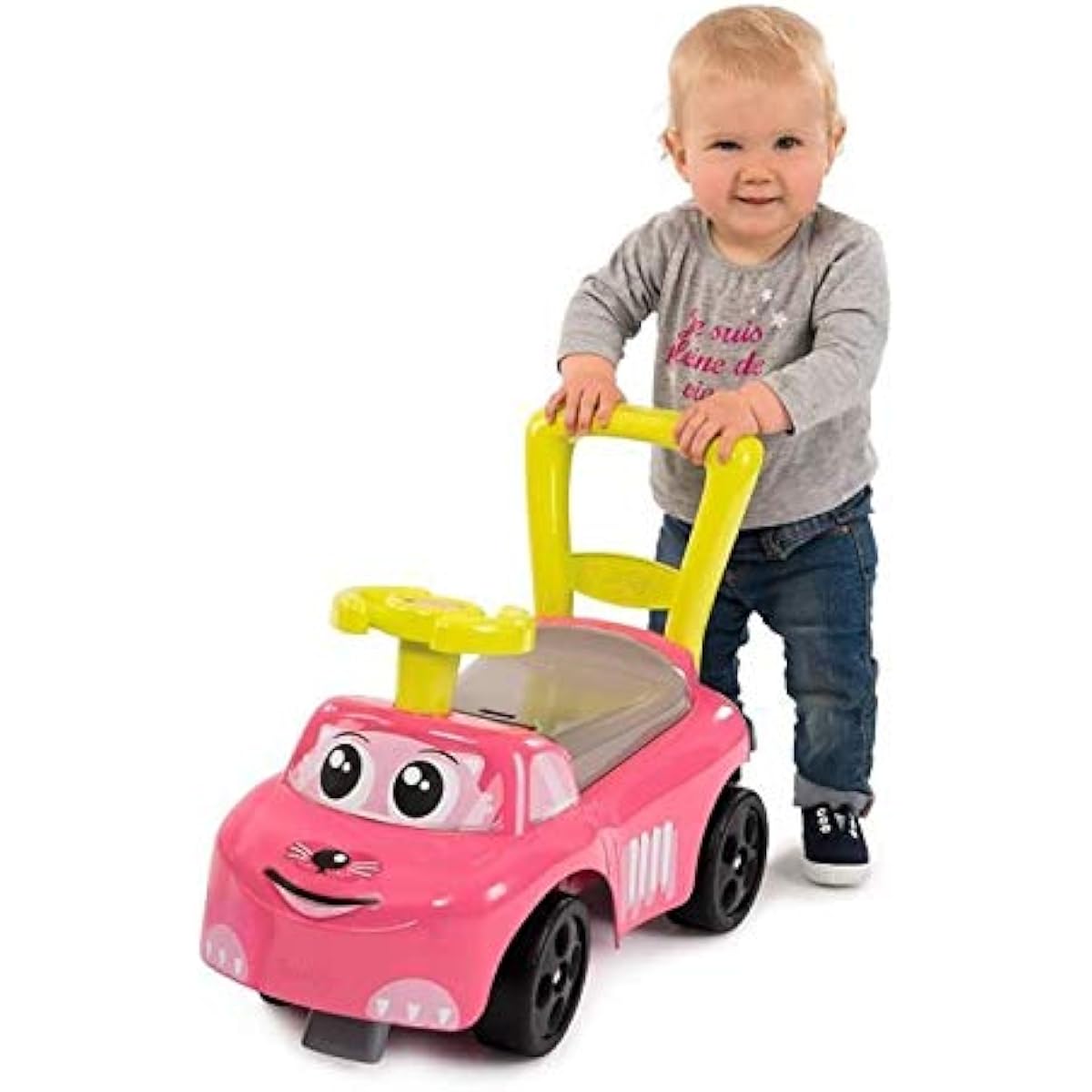 Smoby 2-in-1 Car and Baby Walker Ride Safety, Sturdy Design, Ages 10 Months and Up, Pink