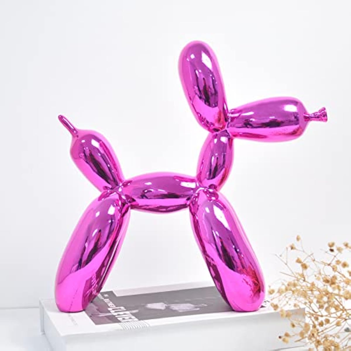 Standing Shiny Balloon Dog Metallic Finish Sculpture Animal Collectible Figurine Fashion Art Resin Craft Living Room Ornament Modern Desktop Decoration Home Decor (9.8"H x 3.5"L x 9.8"H, Purple)