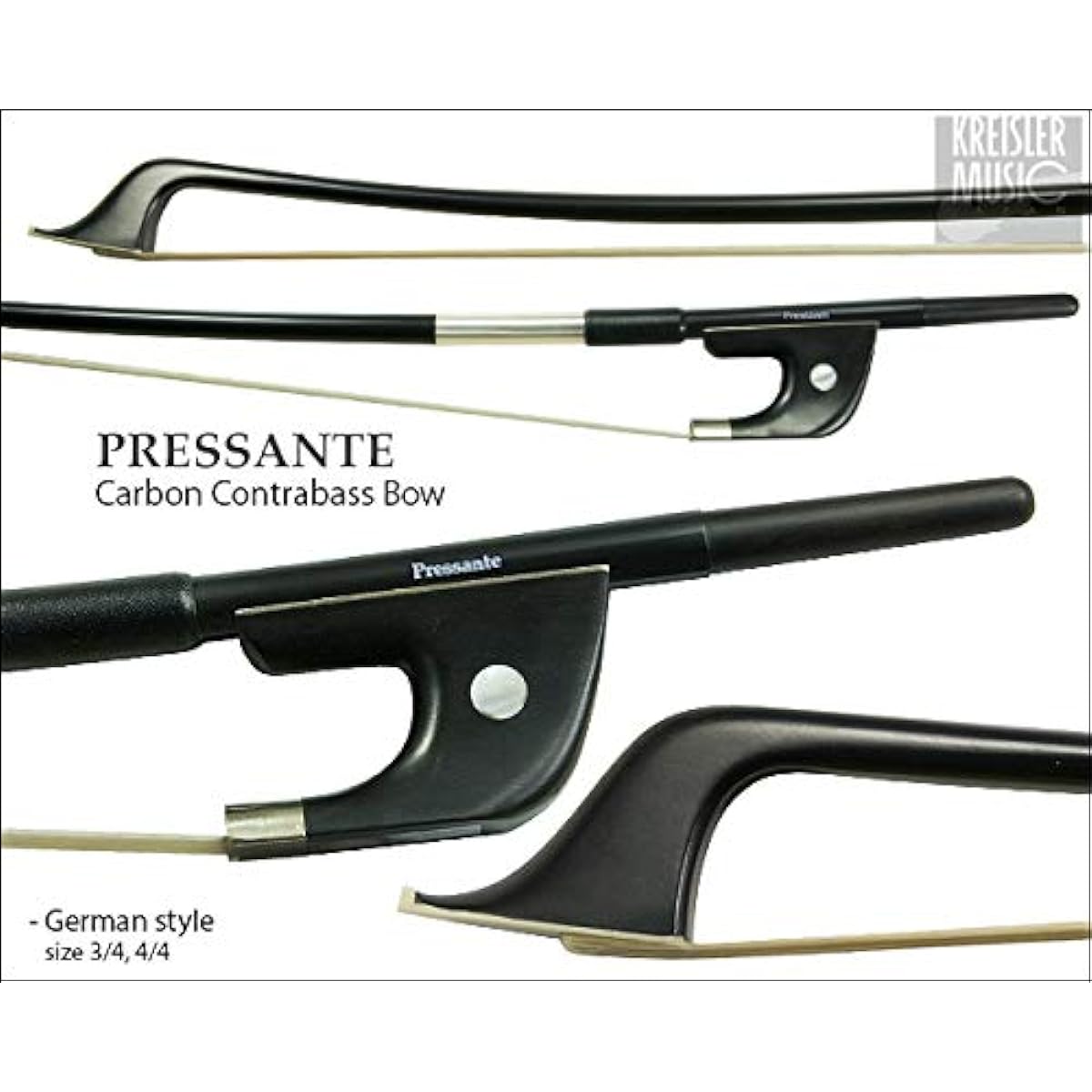 Contrabass bow PRESSANTE high quality carbon cupronickel specification German 3/4 (universal 4/4) size