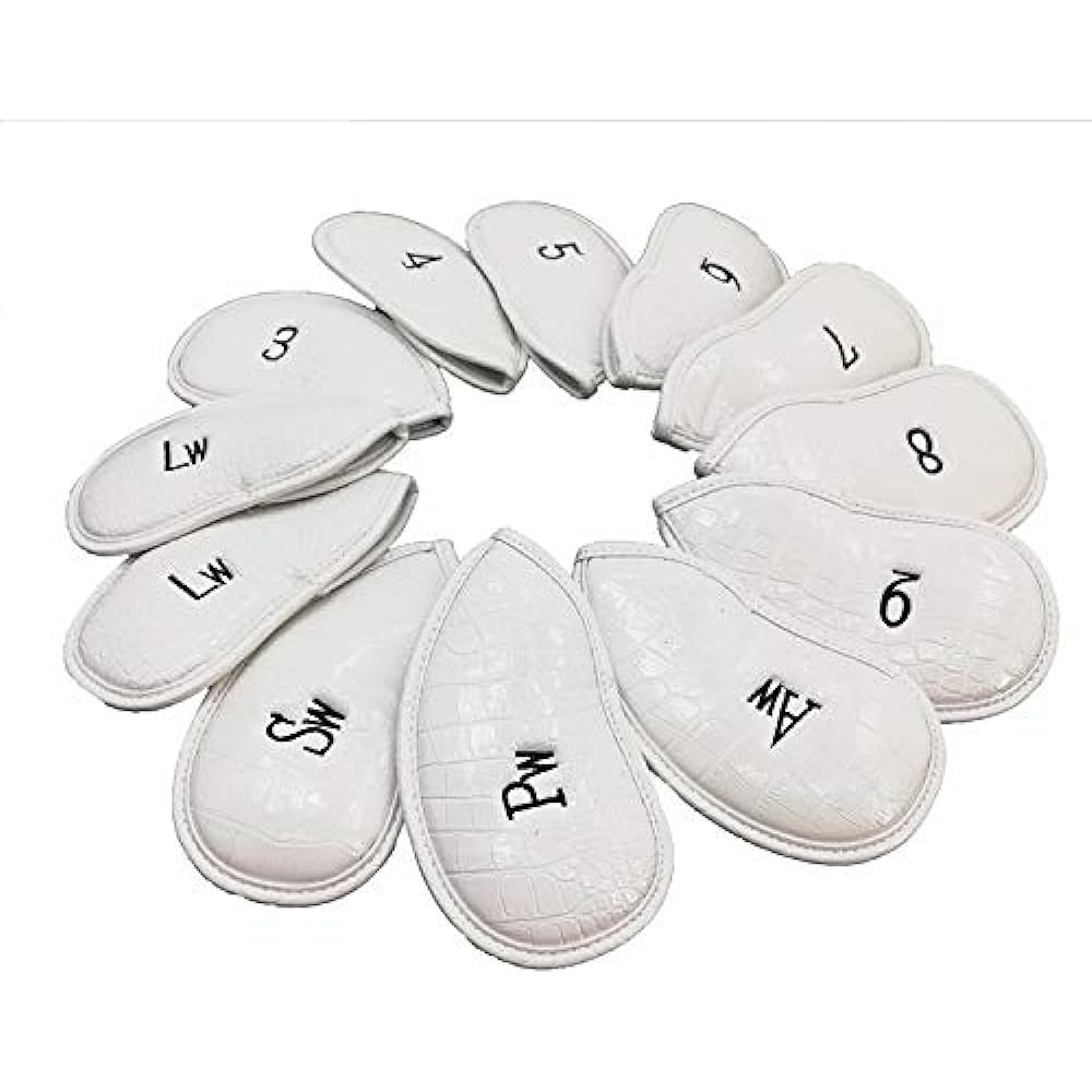 Golf head cover iron cover set, synthetic leather (3-9, Aw, Pw, Sw, Lw, Lw), numbered 12 pieces, for both left and right hands, flexible waterproof material, lightweight fabric, protective
