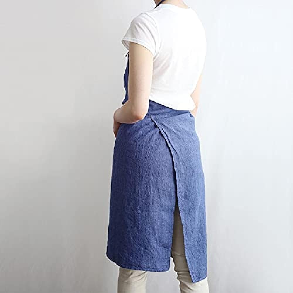 Lino e Lina Full Apron Sabine Prussian Blue Apron Cute Simple Natural Apron Linen