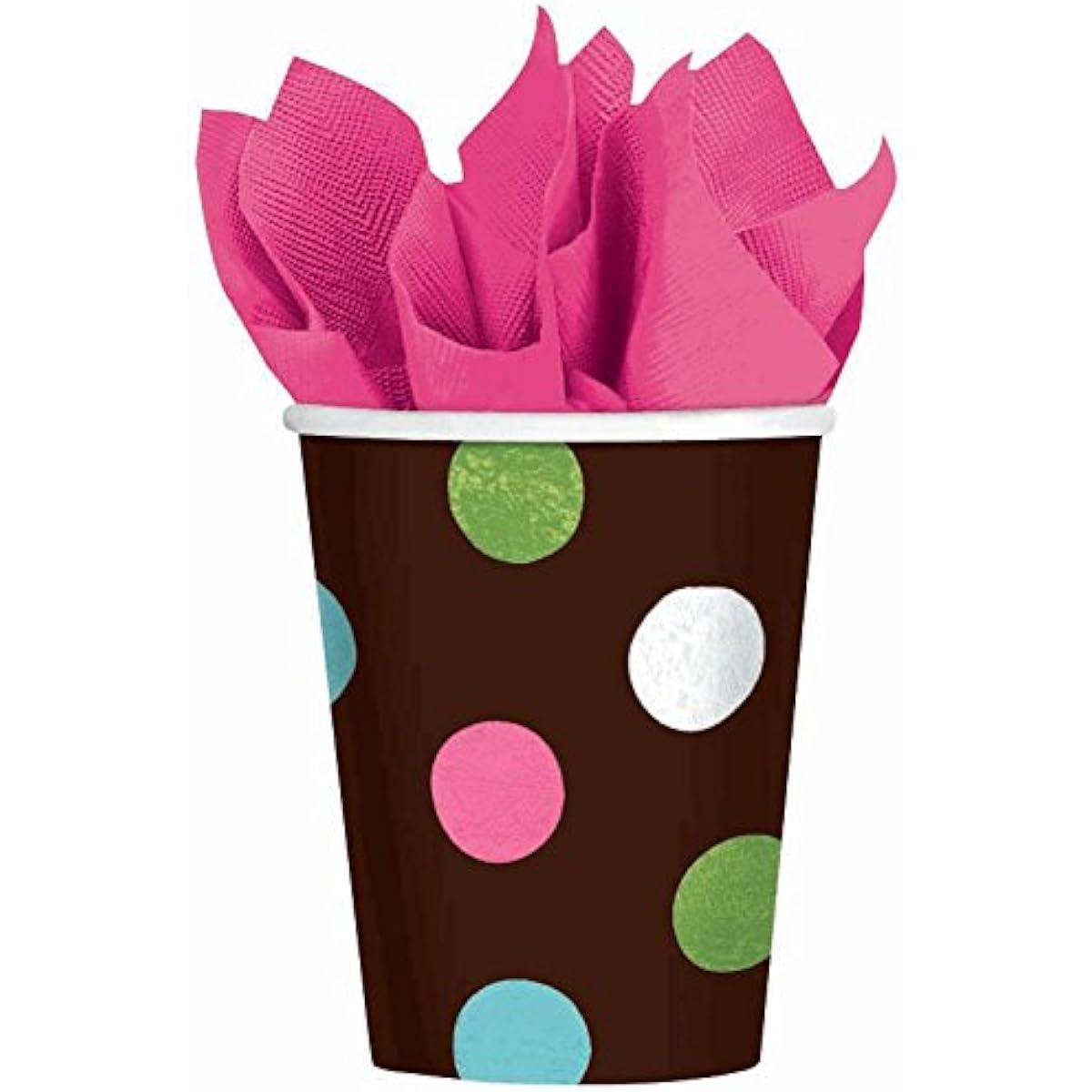 Amscan Party Prep Disposable Multicolor Polka Dot Cups Dinnerware, Brown, 9 oz
