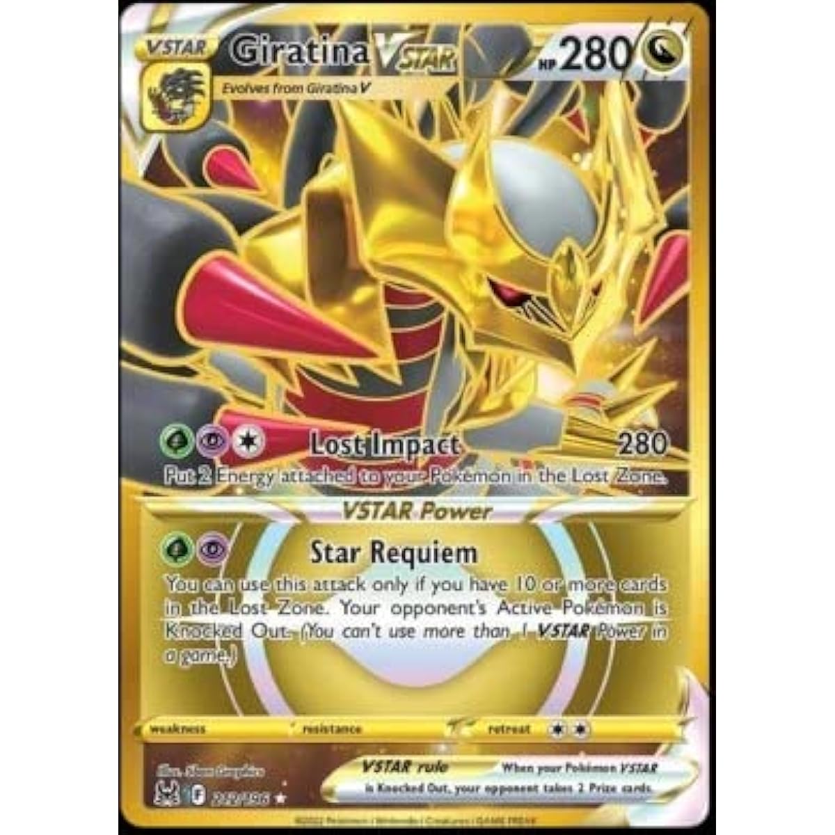 Pokemon - Ziratina Vstar 212/196 Lost Origin - Secret Rare Gold Holo Foil