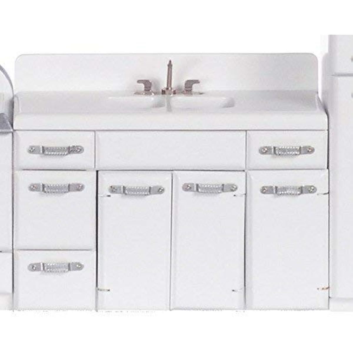 Melody Jane Dolls Houses House Furniture White Wooden 1950's Kitchen Unit Double Sink & Mixer Tap