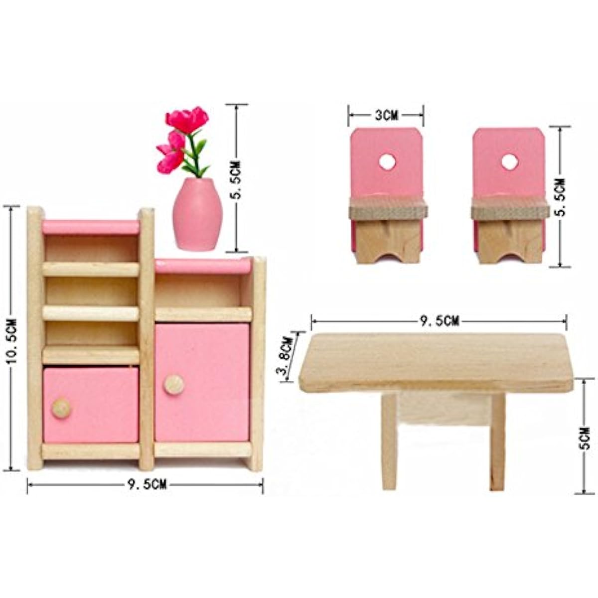Glamorway Baby Kids Play Toy Design Wooden Doll Furniture Dollhouse Miniature Toy Gift for Kids for Dining Room