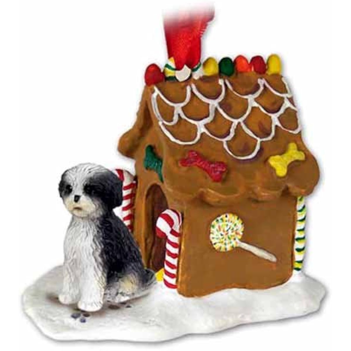 Shih Tzu Gingerbread House Christmas Ornament Black and White Sport Cut - Delightful!