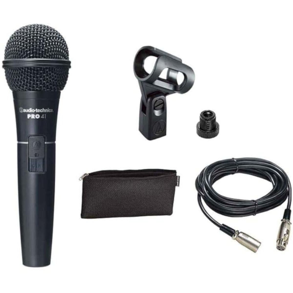 audio-technoca Audio-Technica PRO41 Dynamic Microphone with Switch, XLR Cable, Dedicated Pouch, Microphone Holder Included + MS09C Boom Microphone Stand