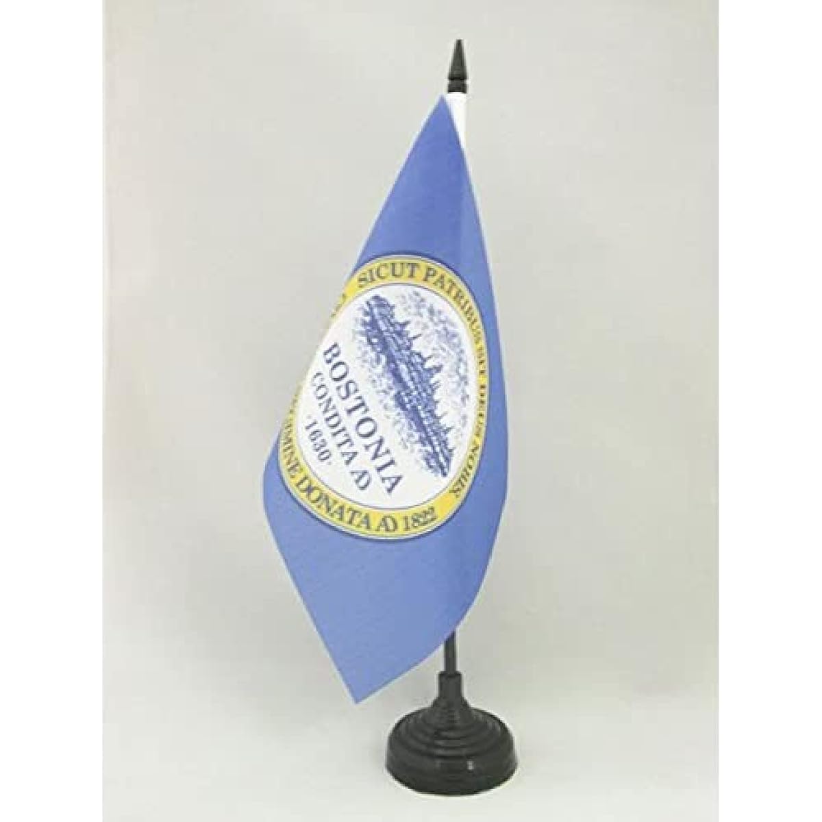 Boston City Table Flag 5" x 8" Massachusetts USA Desk Flag 21 x 14 cm Black Plastic Stick and Base Drape Boston City AZ Flag