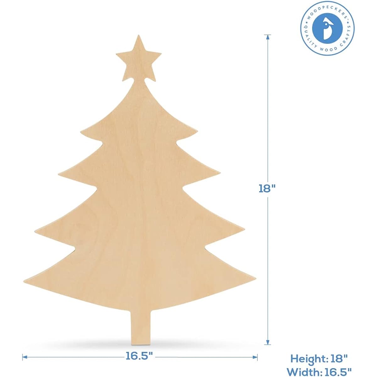 Woodpeckers Christmas Tree Cutouts with Stars, 18 Inch, Pack of 1, Wooden Christmas Ornaments to Use as Door Hangers, Great Wooden Cutouts for Crafts