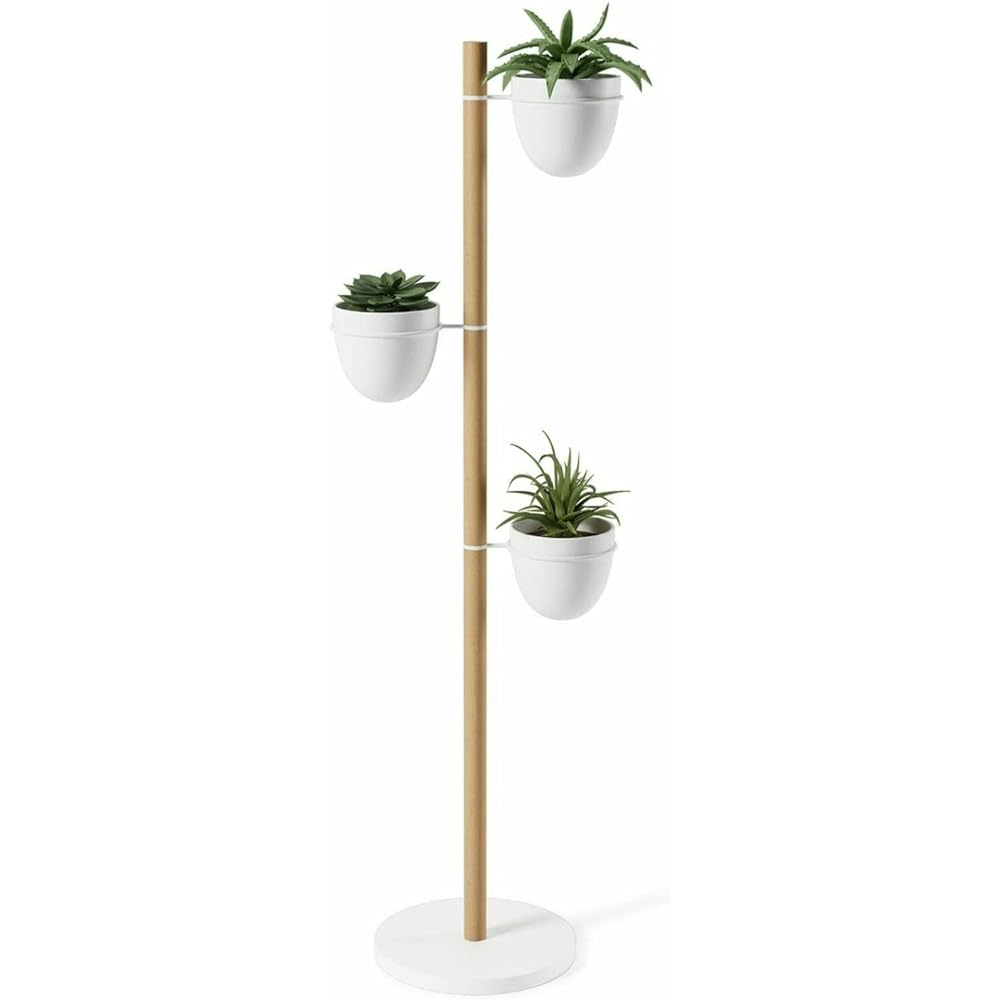 umbra Planter Freestanding Flory Stand Planter Stand Wooden Gardening Plant Interior Stylish Potted Simple Indoor Plant Ornamental Plant 21013880668 White x Natural Wood