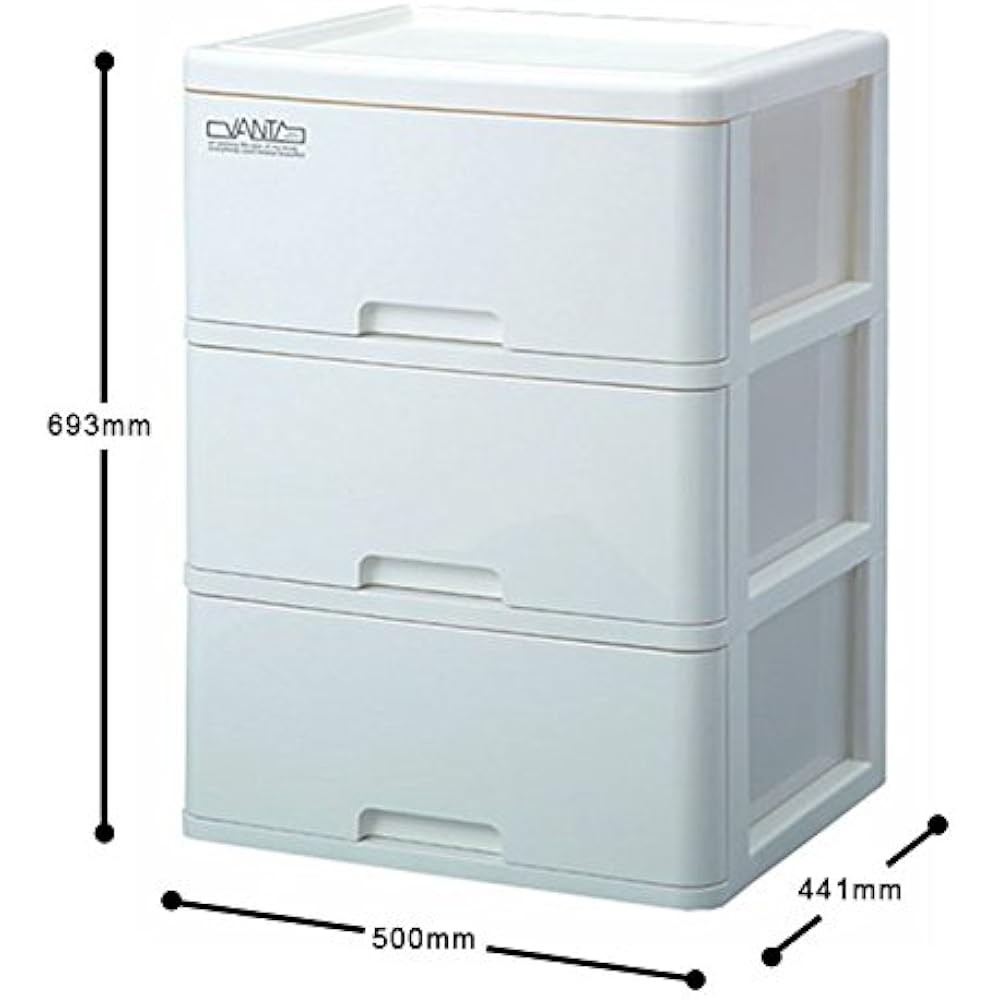 Sanko Plastic 3 Tier Clothes Storage Bante Wide Width 50 x Depth 44.1 x Height 69.3cm White